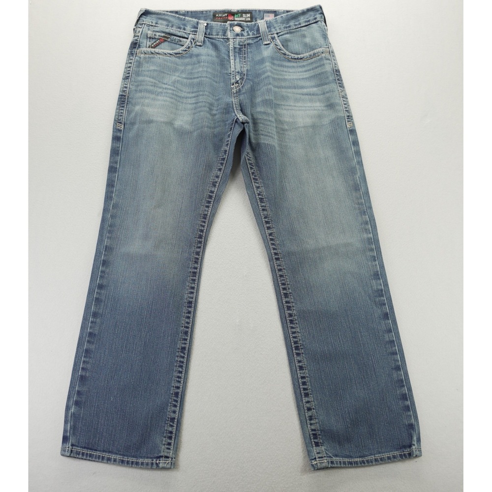 Ariat FR M7 Slim Straight Leg Jeans Mens 34x30 Blue Flame Resistant Denim Work